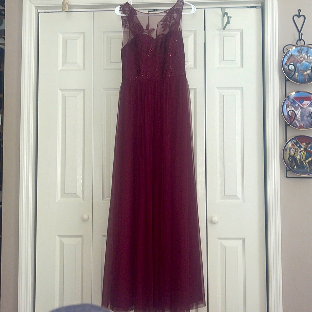 David’s Bridal Sleeveless Embroidered Soft Net Dress